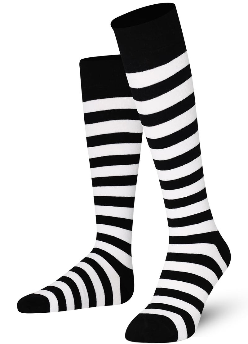 Mysocks جوارب ميسوكس طويلة عالية الركبة للجنسين مخططة باللونين الأبيض والأسود، 4-7 - Image 1